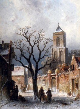 A Village Snow Scene landscape Charles Leickert Oil Paintings